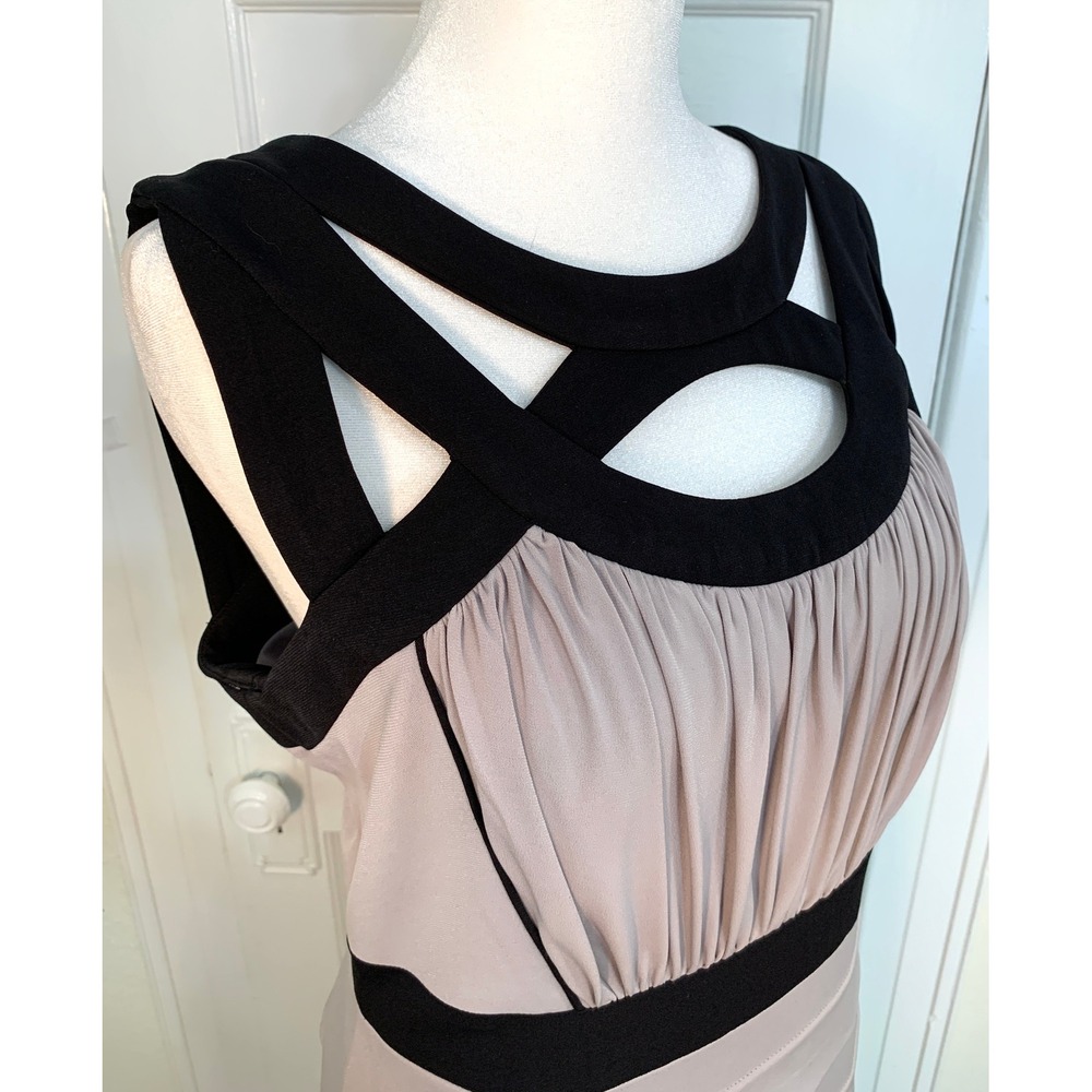 Jax Strappy Cutout Blush and Black Banded Hourglass Cocktail Dress / Size 12 - Picture 3 of 14